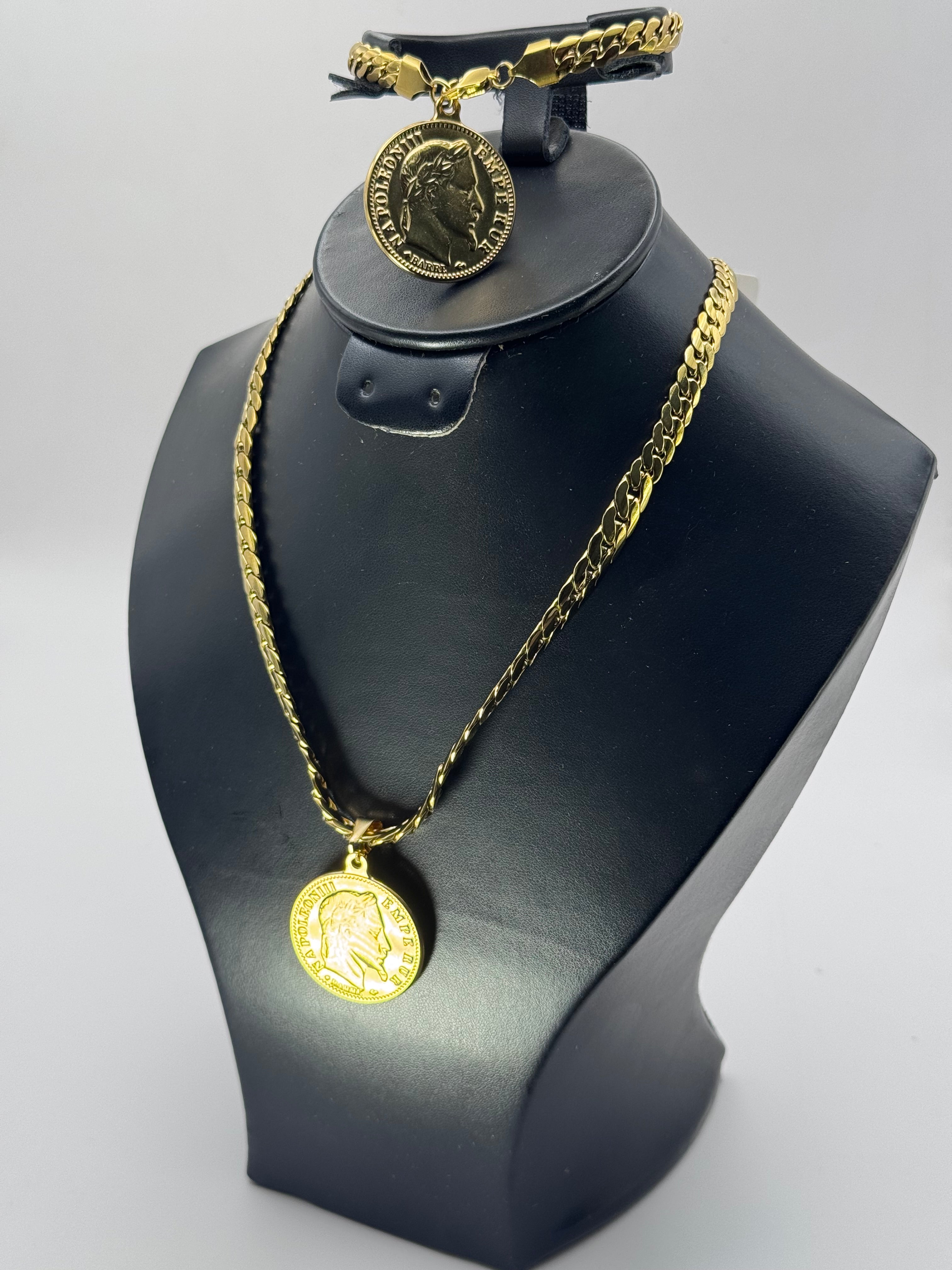 Collier + bracelet dollar en acier inoxydable